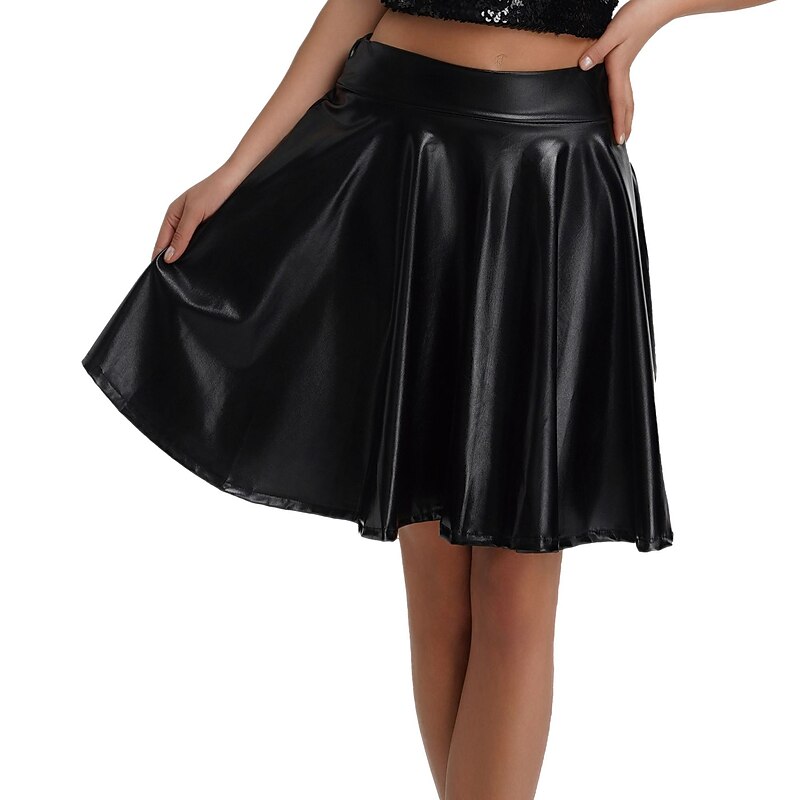Retro Vintage 1980s Shiny Metallic Skirt Disco Pleated Solid Color Fancy Dress Women's Carnival Performance Prom Club Adults' Skirt