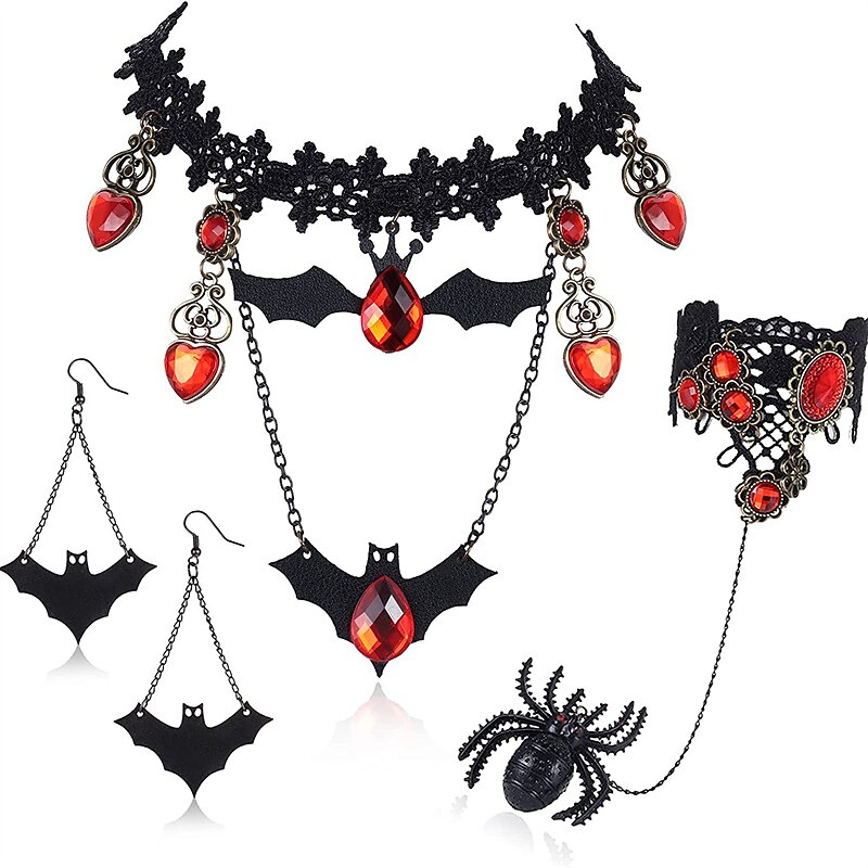 Euro-american CARNIVAL Necklace Bracelet Earring Set Lace vintage alloy fringe bracelet Ring Earring Mask3