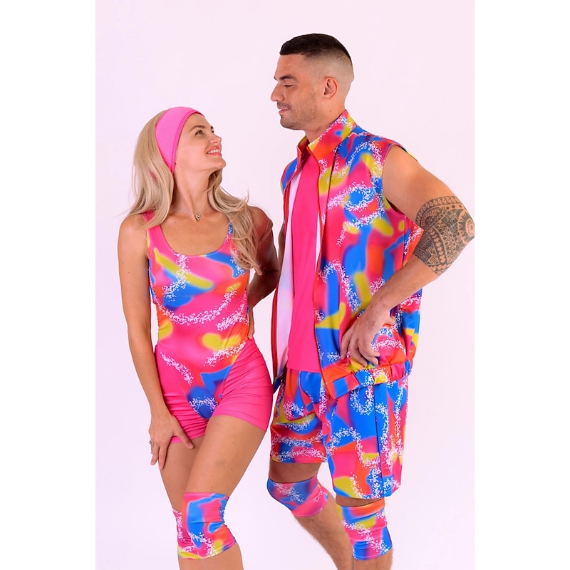 Couples Movie Rollerblade Outfits Doll Suits Jumpsuit Hot Pink Men's Women's Couple's Cosplay Costume Halloween Carnival Masquerade4