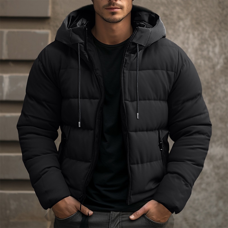 Men's Winter Coat Winter Jacket Puffer Jacket Zipper Pocket Polyster Pocket Outdoor Date Casual Daily Regular Fashion Casual Windproof Warm Winter Plain Black Blue Gray Puffer Jacket3