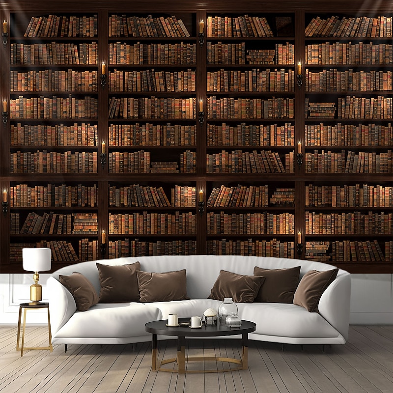 Landscape Vintage Bookshelf Hanging Tapestry Wall Art Large Tapestry Mural Decor Photograph Backdrop Blanket Curtain Home Bedroom Living Room Decoration3