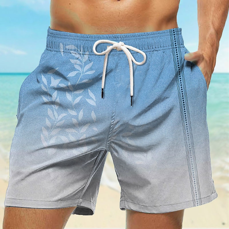 Men's Leaf Gradient Swim Trunks Swim Shorts Board Shorts Mid Waist Hawaiian Casual Holiday Beach Drawstring with Mesh lining Elastic Waist Designer Clothing Apparel