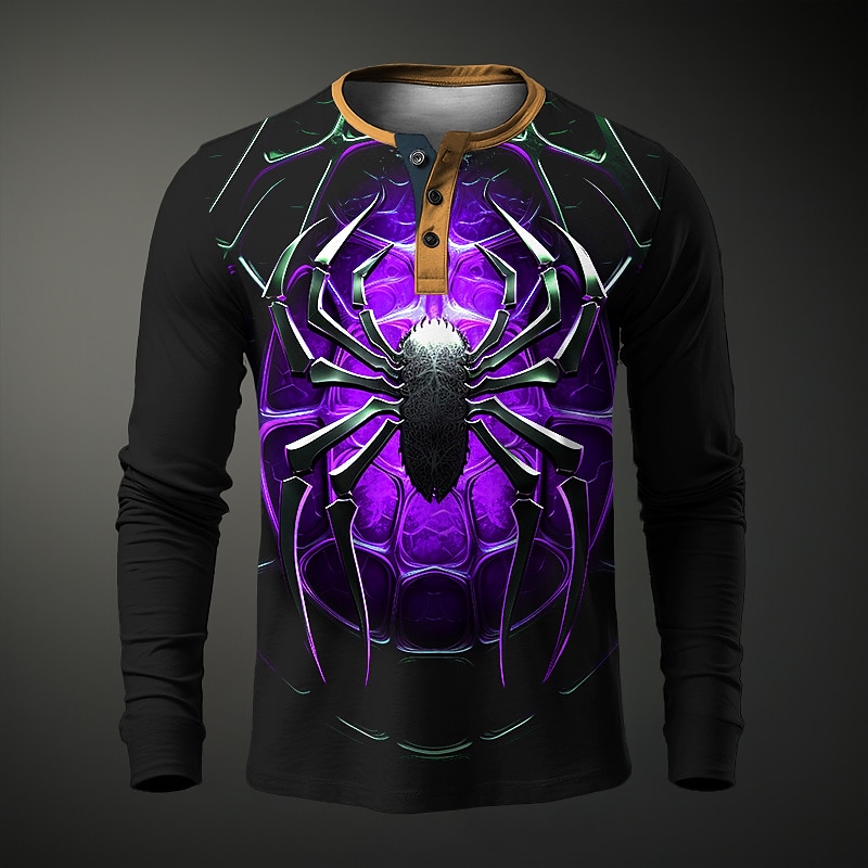 Men's Graphic Spiders Henley Shirt Long Sleeve 3D Print Fashion Daily Casual Casual Holiday Going out Spring &  Fall Yellow Red Blue Purple Henley Henley T-Shirt4