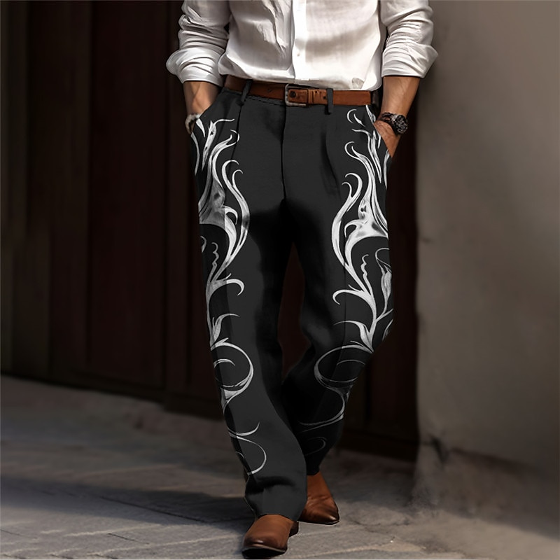 Floral Vintage Men's 3D Print Dress Pants Pants Trousers Outdoor Street Wear to work Polyester Yellow Blue Purple S M L High Elasticity Pants4