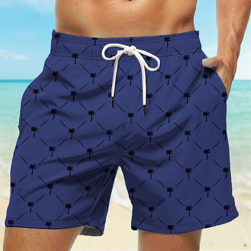 Men's Coconut Tree Geometric Pattern Swim Trunks Swim Shorts Board Shorts Mid Waist Hawaiian Casual Holiday Beach Drawstring with Mesh lining Elastic Waist Designer Clothing Apparel2