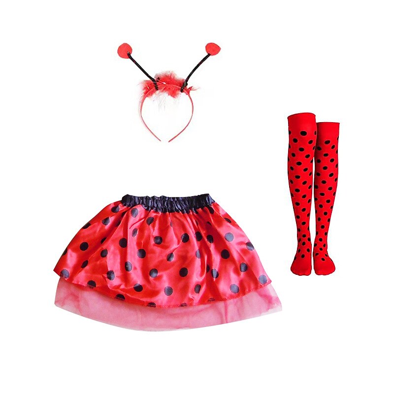 Christmas silk screen ladybug set short skirt with stockings head band children's dance party performance dress three-piece set