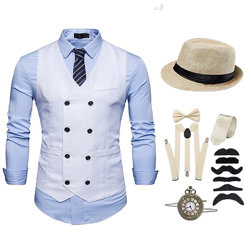 Retro Vintage Roaring 20s 1920s Outfits Suits & Blazers The Great Gatsby Gentleman Fancy Dress Men's Halloween Casual Daily Party / Cocktail Adults' Hat Tie Suspenders All Seasons2