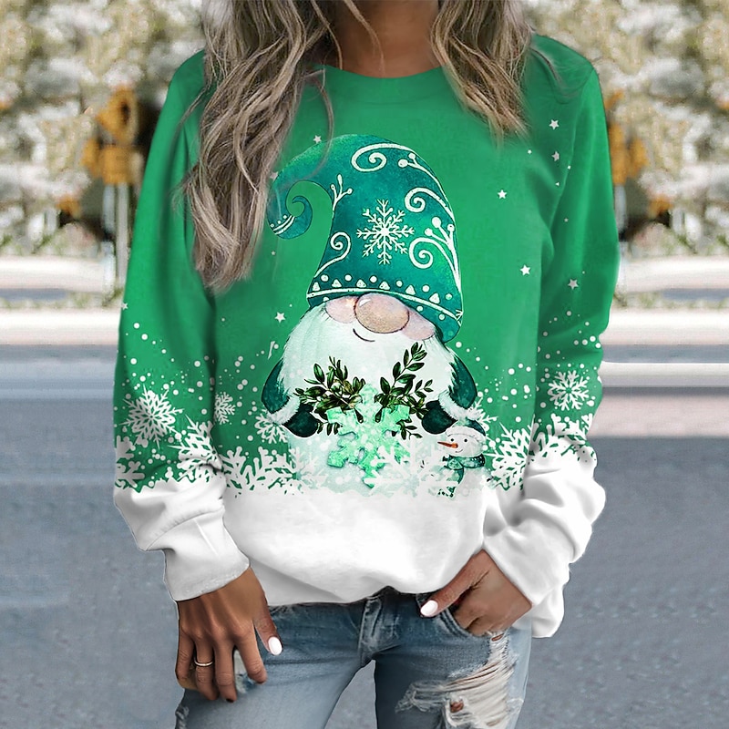 Women's Pullover Snowflake Gnome Casual Sports Pink Red Blue Sportswear Festival Round Neck Long Sleeve Top Micro-elastic Fall & Winter Comfrt Breathable Soft Fabric2