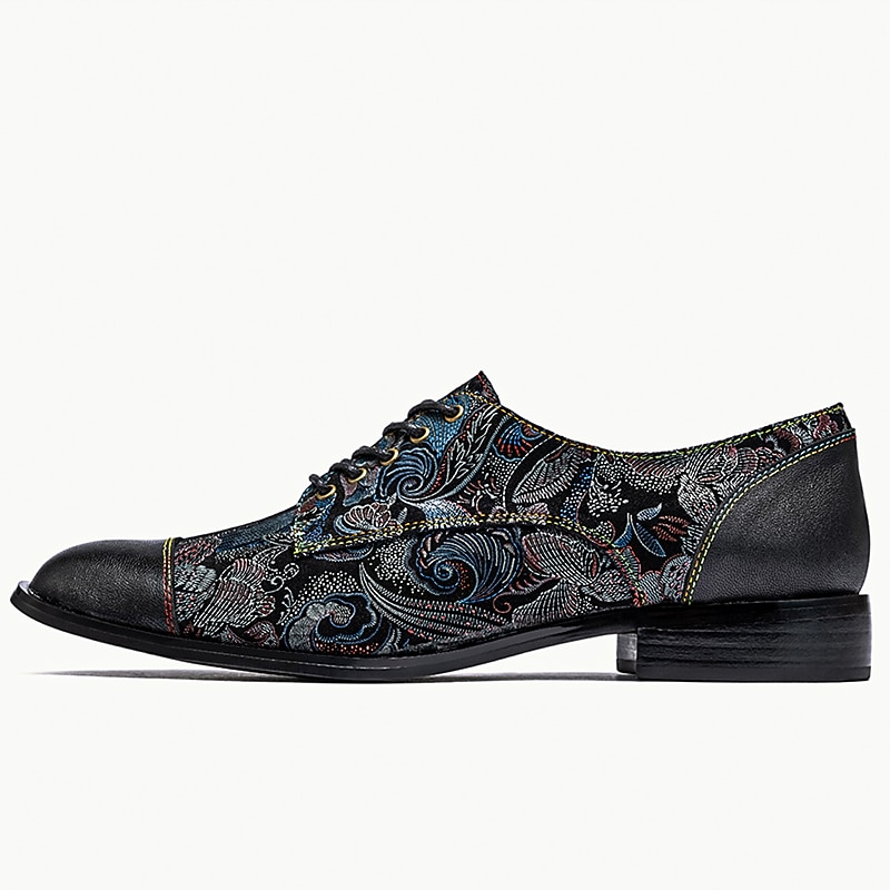 Men's Jacquard Fabric Floral Pattern Lace-Up Oxford Shoes with Leather Accents - Elegant and Stylish Dress Shoes for Special Occasions3