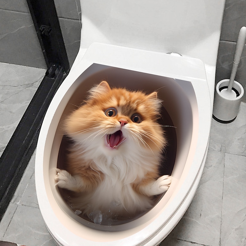 3D Cat Puppy Animal Bathroom Toilet Sticker, Home Decoration Wall Sticker, Self-adhesive Waterproof and Oil Proof Sticker4