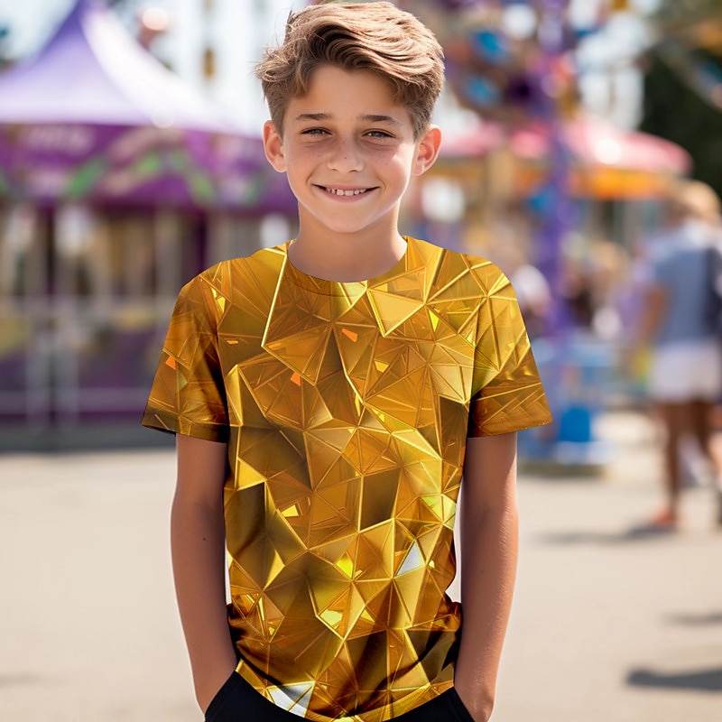 Carnival Boys 3D Geometric Tee Shirts Short Sleeve 3D Print Summer Active Sports Fashion Kids 3-12 Years Crew Neck Outdoor Casual Daily Regular Fit2
