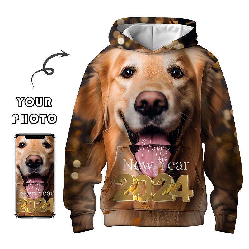 Animal Dog Men's Daily 3D Print Hoodie New Year Holiday Going out Hoodies Custom Print Red Long Sleeve Hooded Print Spring &  Fall Designer Hoodie Sweatshirt