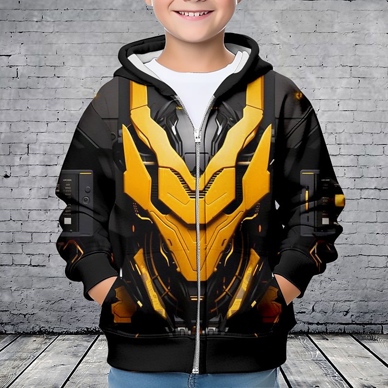 Boys 3D Geometric Hoodie Coat Outerwear Long Sleeve Fall Winter Active Streetwear Cool Polyester Kids 3-12 Years Zip Street Daily Regular Fit
