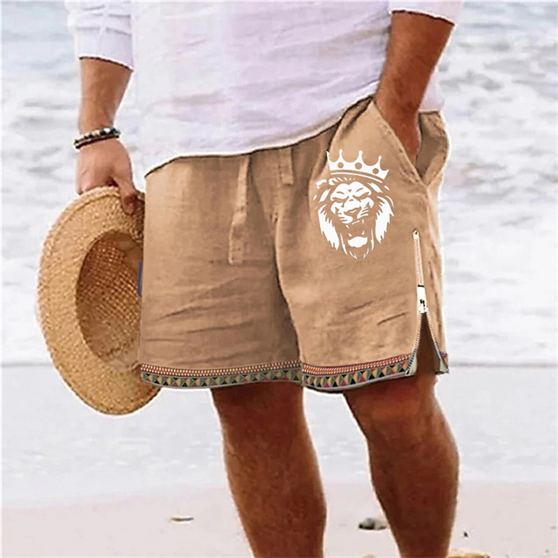 Men's Lion Shorts Summer Shorts Beach Shorts Mid Waist Hawaiian Casual Daily Holiday Going out Drawstring Zipper Elastic Waist Designer Clothing Apparel2