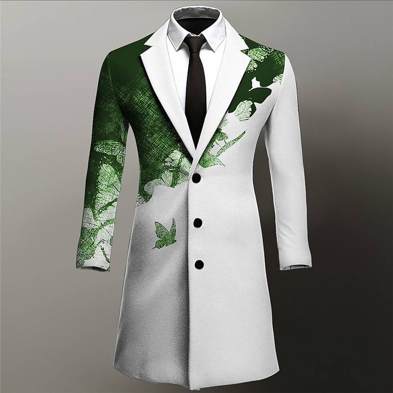 Men's Butterfly Winter Coat Overcoat Coat Warm Comfortable Breathable Business Work Wear to work Going out Pocket Print Fall & Winter Turndown Long Sleeve Black Purple Green2