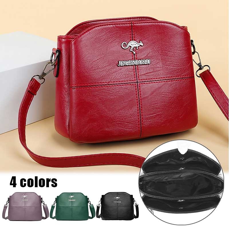 Women's Small Red Faux Leather Crossbody Bag – Minimalist Shoulder Purse with Adjustable Strap for Casual Outings and Daily Use