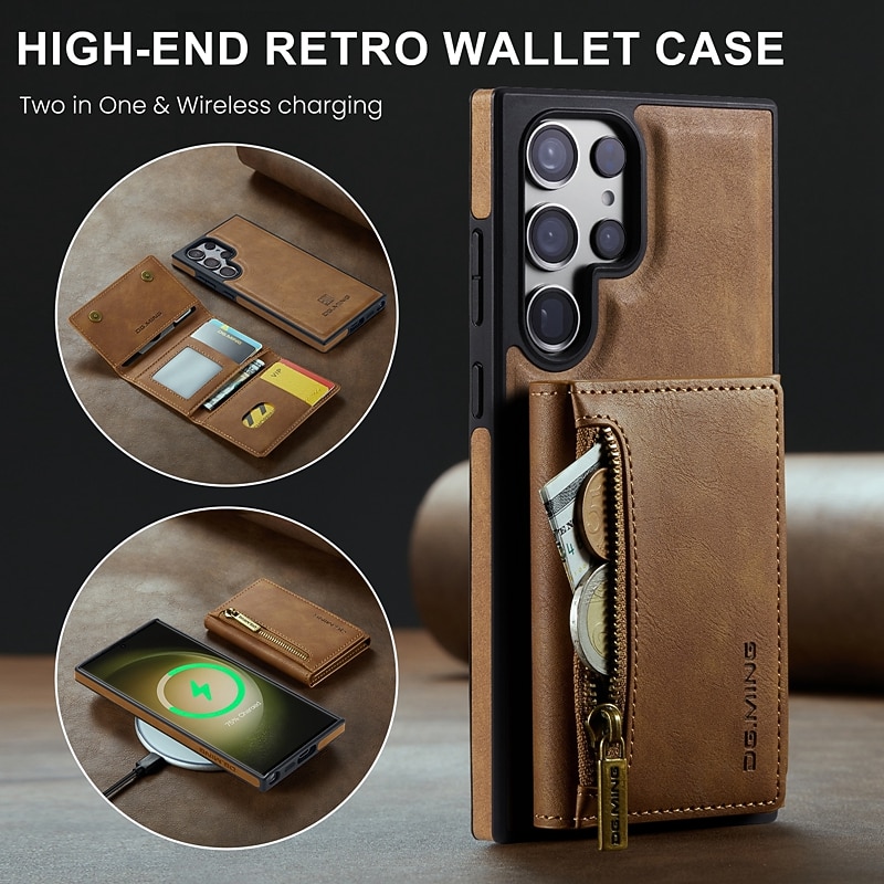 Phone Case For Samsung Galaxy S25 S24 S23 S22 Plus  Ultra S23 FE Back Cover Wallet Case With Magsafe with Stand Holder Magnetic Zipper Retro TPU PC PU Leather2