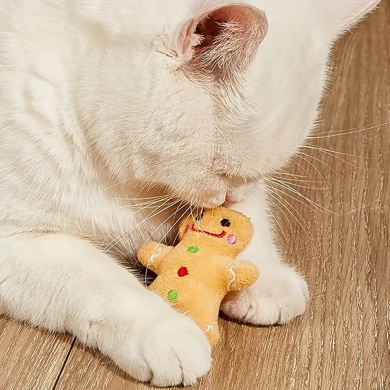 1pc Christmas Gingerbread Man Design Pet Plush Toy Chew CatToy For Cat Interactive Supply4