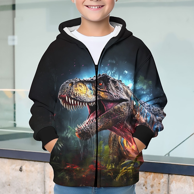 Boys 3D Dinosaur Hoodie Coat Outerwear Long Sleeve Fall Winter Active Streetwear Cool Kids 3-12 Years Zip Street Daily Regular Fit3