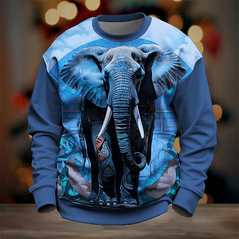 Men's Animal Elephant Sweatshirt Long Sleeve Sweatshirt Pullover Daily Casual 3D Print Vacation Holiday Going out Print Spring &  Fall3