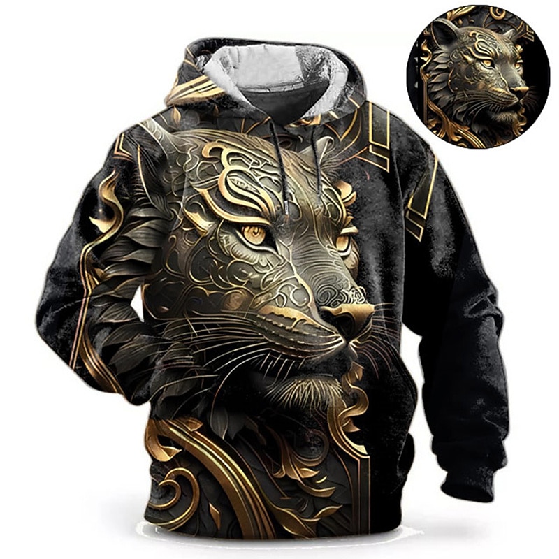 Men's Graphic Animal Hoodie Hoodies Sweatshirt Fashion Daily Long Sleeve Hooded Vacation Sports Outdoor Holiday Red Blue Print Front Pocket Spring &  Fall Designer