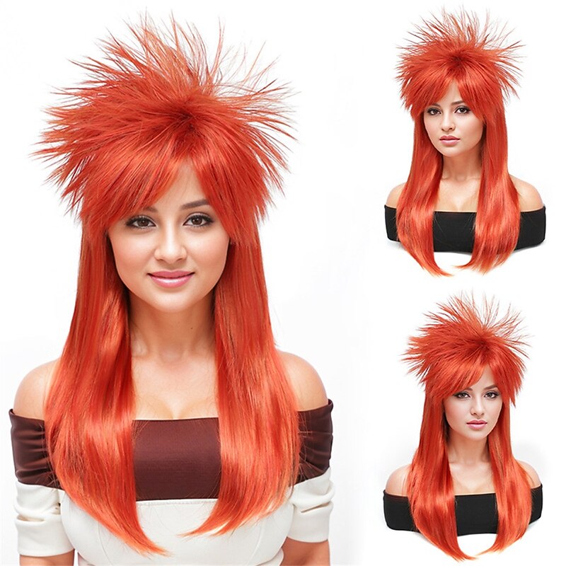 Rock Diva Wig Synthetic Wig Straight Asymmetrical Wig Long A1 Synthetic Hair Women's Cosplay Soft Party Red Halloween Wigs3