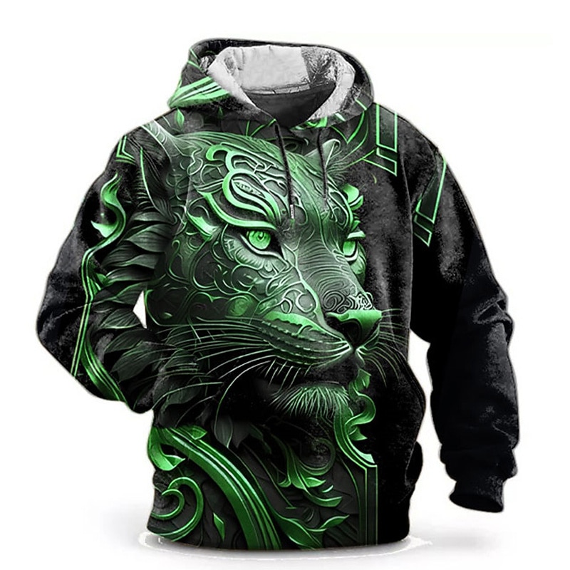 Men's Graphic Animal Hoodie Hoodies Sweatshirt Fashion Daily Long Sleeve Hooded Vacation Sports Outdoor Holiday Red Blue Print Front Pocket Spring &  Fall Designer4