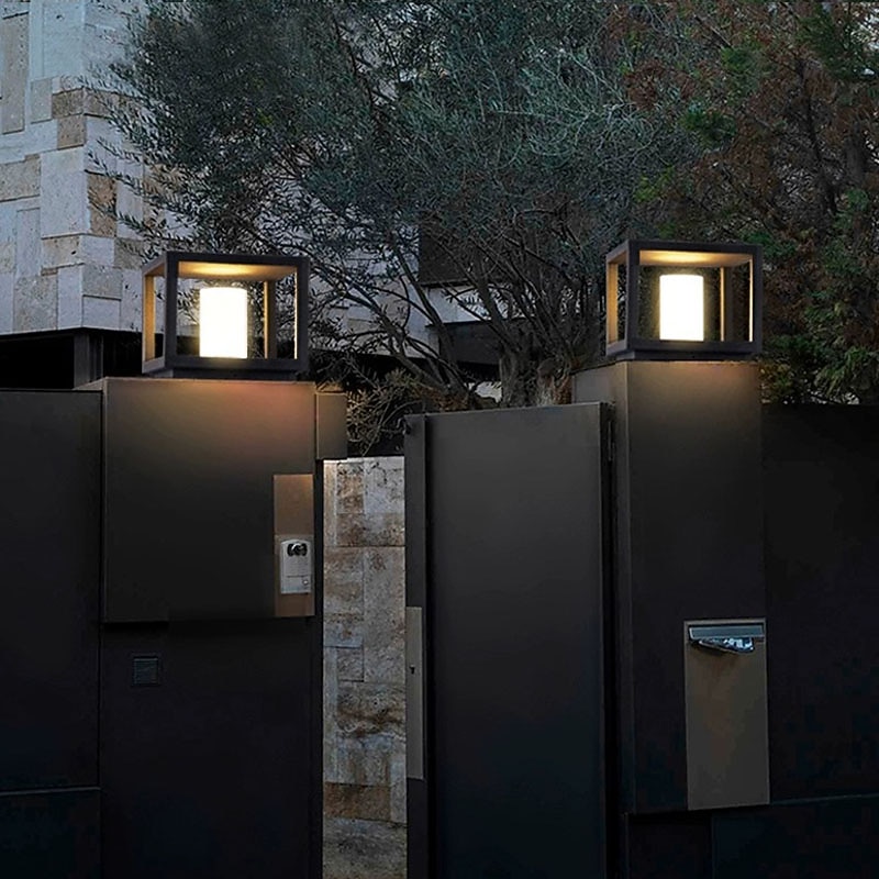 IP54 Outdoor Pillar Lights FixturesSquare Fence Column Post Lights for Courtyard Decoration Simple Pillar Lantern Pillar Lights Walkways, Garden4