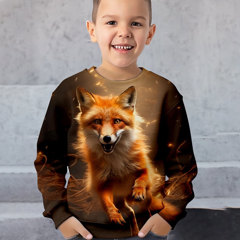 Boys 3D Fox Sweatshirt Pullover Long Sleeve 3D Print Spring Fall Fashion Streetwear Cool Polyester Kids 3-12 Years Crew Neck Outdoor Casual Daily Regular Fit2