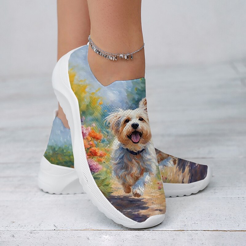Women's Sneakers Slip-Ons Print Shoes Animal Print Plus Size Outdoor Daily Dog 3D Flat Heel Fashion Casual Tissage Volant Green3