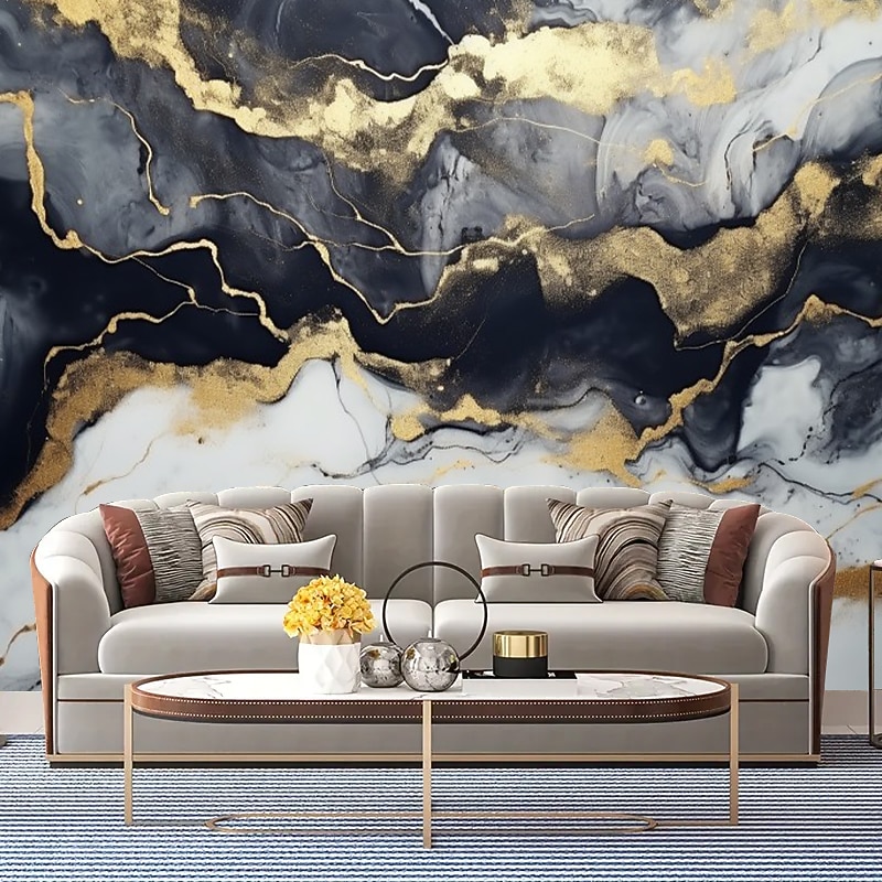 Cool Wallpapers Abstract Marble Wallpaper Wall Mural Black Glod Wall Covering Sticker Peel Stick Removable PVC/Vinyl Self Adhesive/Adhesive Required Wall Decor for Living Room Kitchen Bathroom2