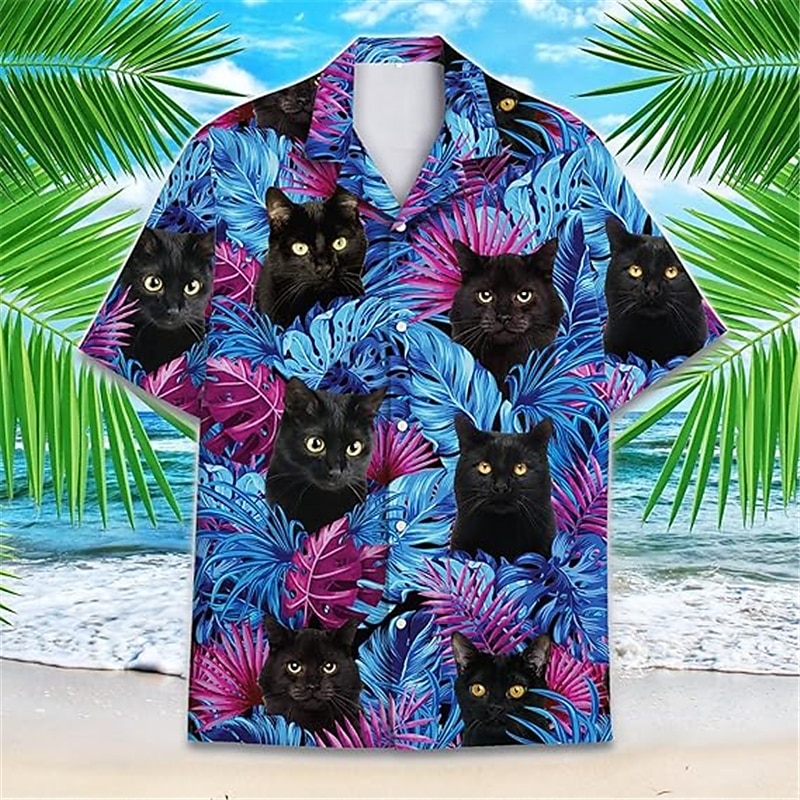Men's Animal Shirt Summer Hawaiian Shirt Aloha Shirt Short Sleeve Shirt Cuban Collar Casual Outdoor Street Casual Daily Purple Green S M L2