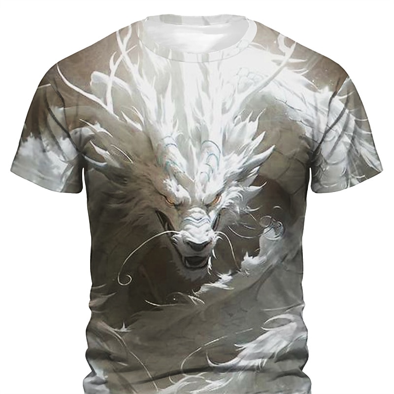 Men's Graphic Animal Dragon T Shirt Short Sleeve T shirt 3D Print Crew Neck Shirt Daily Designer Retro Vintage Sports Outdoor Holiday Going out Purple Khaki Gray Spring & Summer Clothing Apparel S M