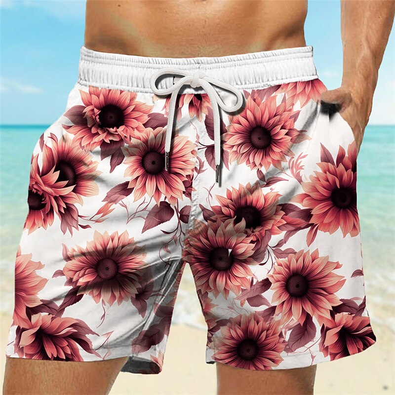 Men's Sunflower Swim Trunks Swim Shorts Board Shorts Mid Waist Hawaiian Casual Holiday Beach Drawstring with Mesh lining Elastic Waist Designer Clothing Apparel2