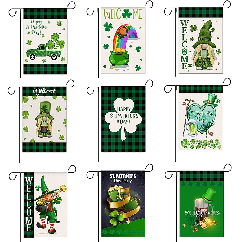 Saint Patrick Day Garden Flag 12x18Inch Outdoor Decorations Welcome Garden Patio Flag Lucky Clover Yard Gnomes Rainbow Flag Double Sided Holiday Outdoor Flags 1pc2