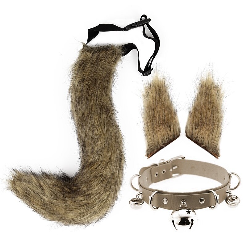 Simulated Plush Beast Ears Halloween Set Beast Tail Jewelry Cos Fox Ear Hair Clip Mantra Exhibition Prop Accessories3