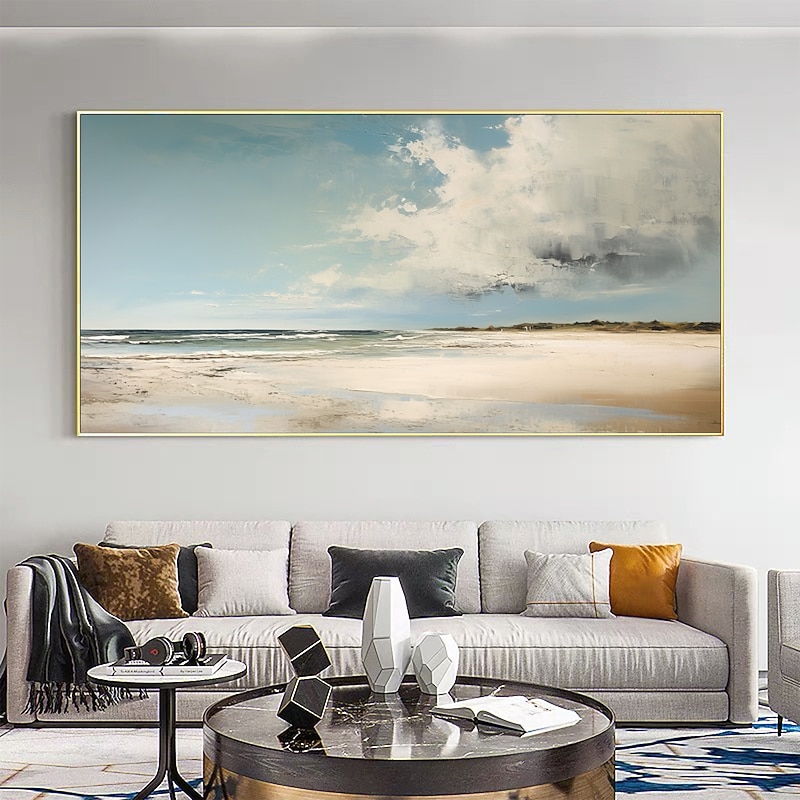 Handmade Oil Painting Canvas Wall Art Decor Original Blue Sky Abstract Scenery Painting for Home Decor With Stretched Frame/Without Inner Frame Painting2