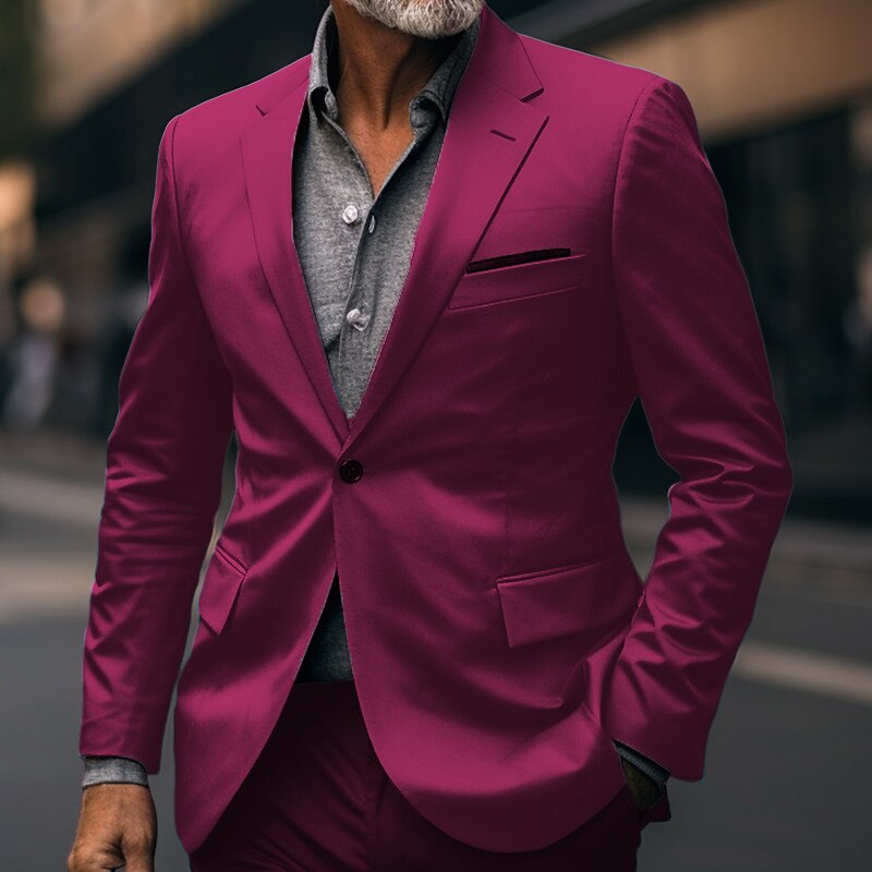 Men's Graduation Blazer Business Formal Evening Wedding Party Fashion Casual Spring &  Fall Polyester Plain Pocket Casual / Daily Single Breasted Blazer Dark Gray Black White Red