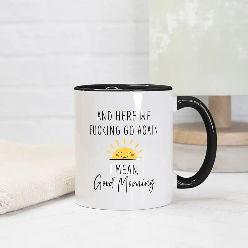 1pc 11oz Ceramic Coffee Mug Here We Go Again I Mean Good Morning - Funny Birthday Or Christmas Mom Gift2