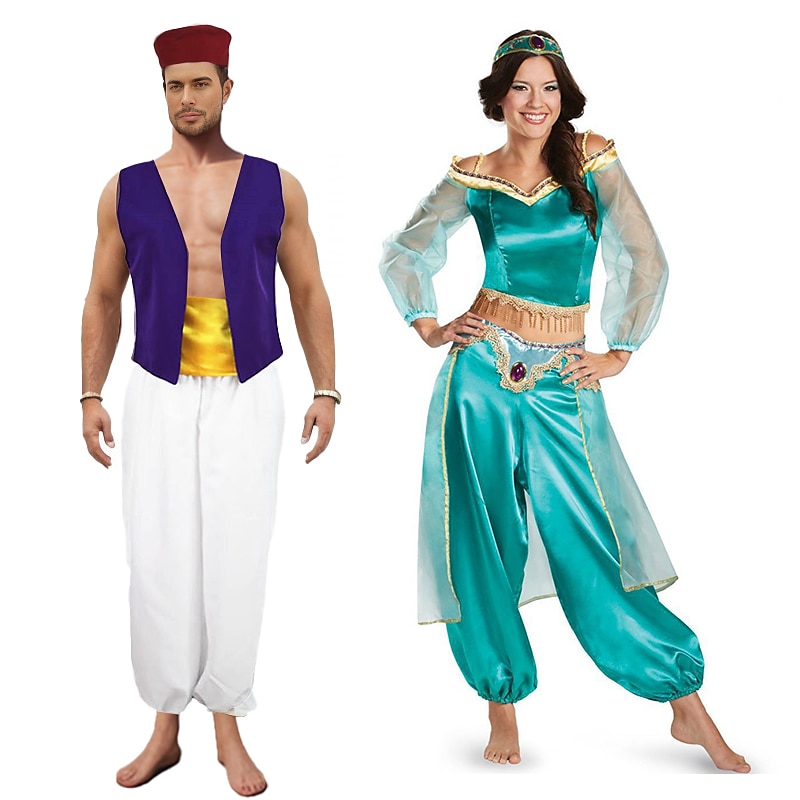 Couples Aladdin and the Magic Lamp Prince Aladdin Princess Jasmine Cosplay Costume Outfits Men's Women's Movie Cosplay Party Cosplay Halloween Carnival Masquerade