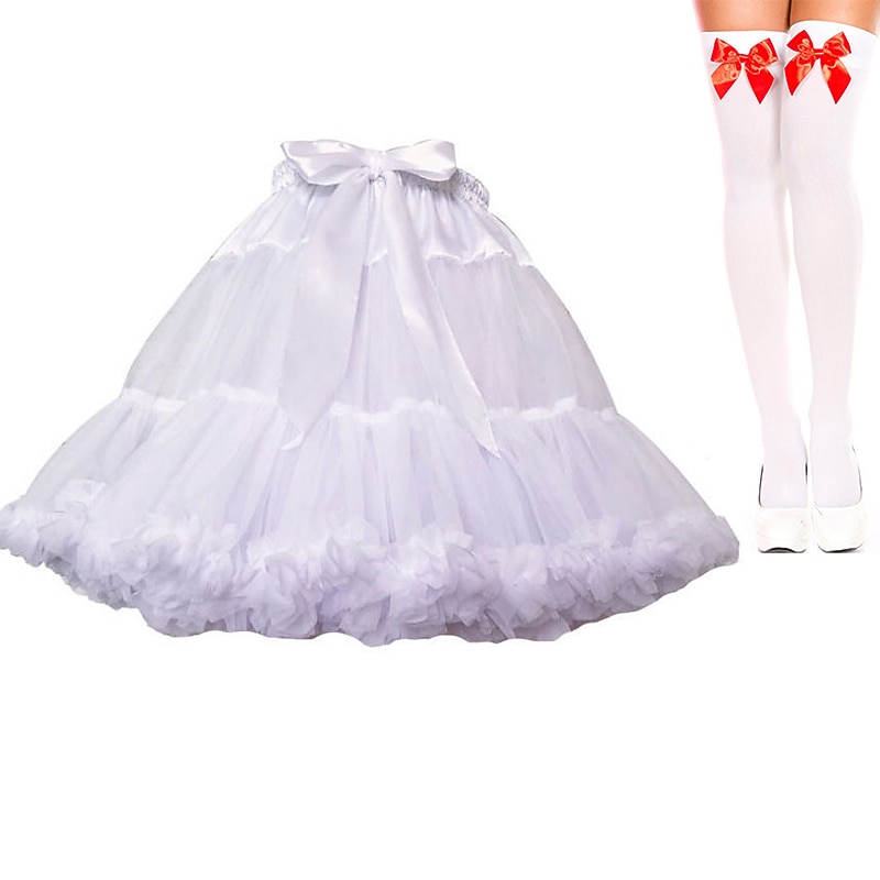 Set with Tutu Skirt Satin Thigh High Stockings 2 PCS Outfits Women's Ballet Dancer Costume 1980s Vintage Dress Petticoat Hoop Skirt Tuller Dress Under Skirt Crinoline Carnival Performance Event Party3
