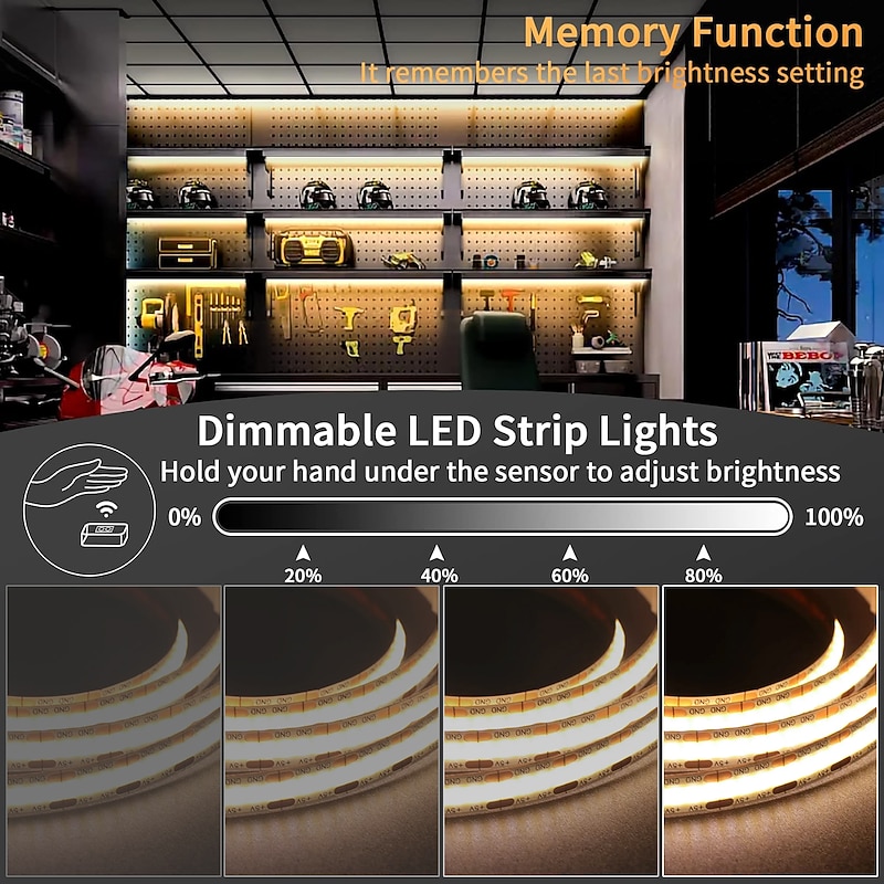 Adjustable Brightness Hand Wave Activation USB COB LED Light Strip 1-2.5m AA Battery Box Manual Scan Sensor LED Tape Light Lighting Suitable for Bedroom Backlit Kitchen Bedroom Mirror Wardrobe Display2