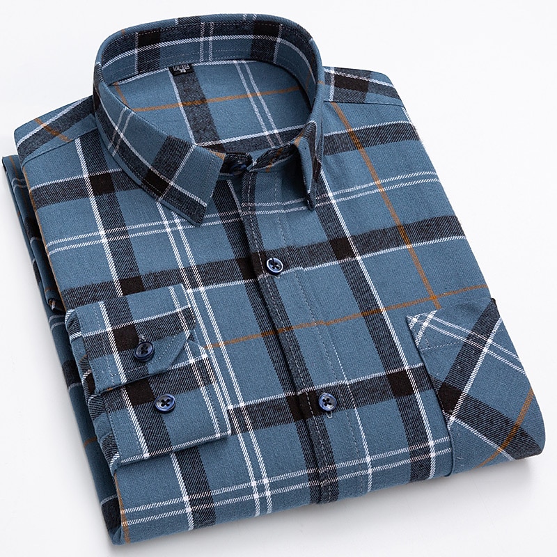 Men's Shirt Dress Shirt Button Down Shirt Plaid Office & Career Wedding Party Dark Red Red Navy Blue Blue Long Sleeve Lapel Spring &  Fall Clothing Apparel Front Pocket4