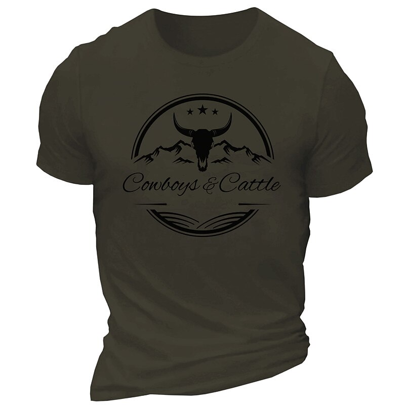 Mens Short Sleeve Graphic T-Shirt with Cowboys & Cattle Bull Skull Design3