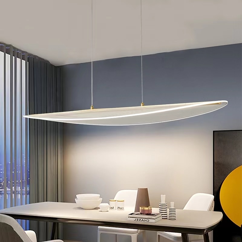 Kitchen Island Pendant Light, Ultra-Thin Acrylic Hanging Light Fixture, Gold Metal Suspension Lamp, Modern 40W LED Pendant Lamps, Simple Dining Room Long Chandelier, 3 Color Mode3