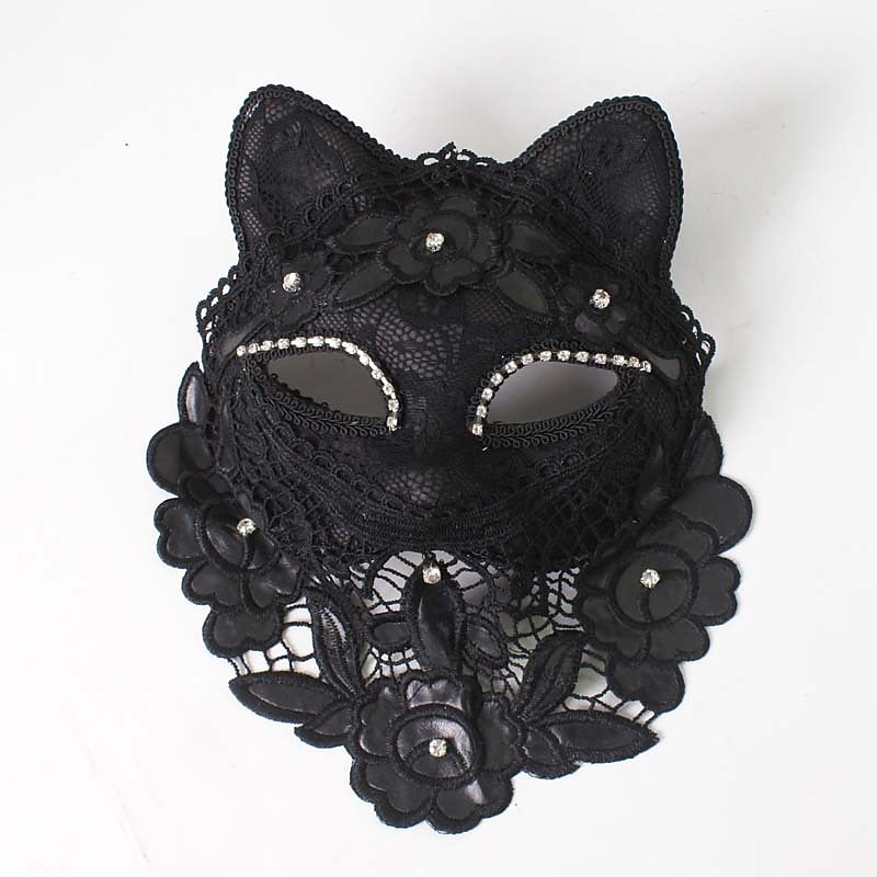 Venice Carnival Cat Mask Black Masquerade Graduation Party Accessories Women Elegant Halloween Cosplay Masks2