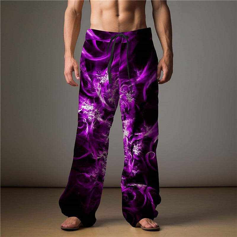 Flame Abstract Men's 3D Print Pants Trousers Outdoor Daily Wear Streetwear Polyester Lake blue Yellow Red S M L Medium Waist Elasticity Pants4