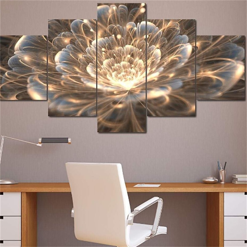 5 Panels Florals Prints Golden Rays Fractal Flower Modern Wall Art Wall Hanging Gift Home Decoration Rolled Canvas Unframed Unstretched Painting Core2