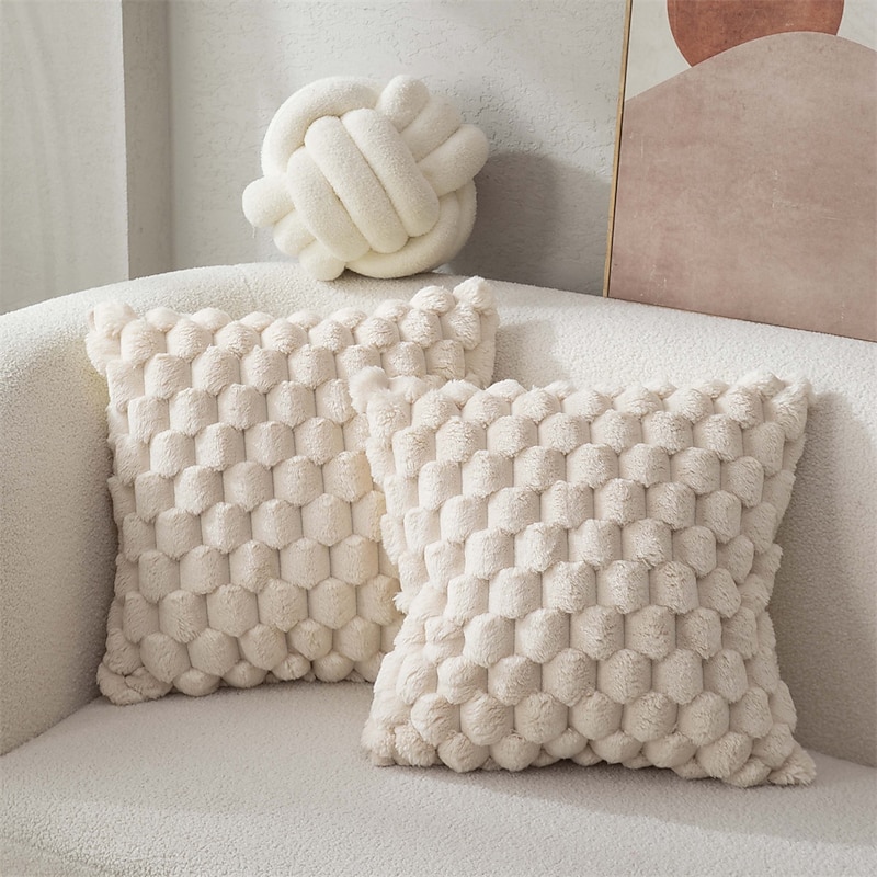1pc Pineapple Grid Turtle Pattern 3D Soft Plush Throw Pillowcase Cream White Multicolor Suitable For Living Room Sofa Bedroom Home Decor Room Decor2