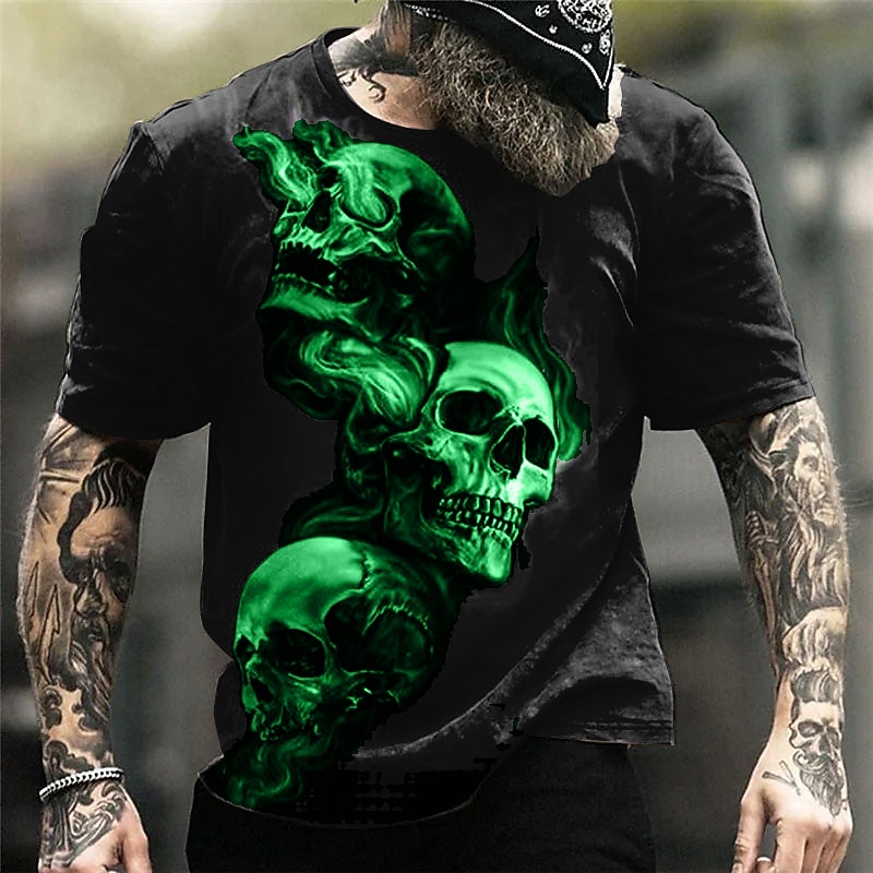 Men's Graphic Skulls T Shirt Halloween Shirt Short Sleeve T shirt 3D Print Crew Neck Shirt Vintage Fashion Designer Outdoor Daily Sports Black Yellow Light Green Spring & Summer Clothing Apparel S M2